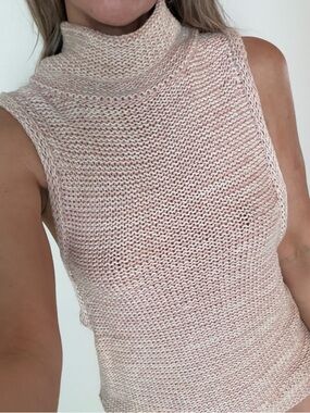 Kathryn McCarron pink 100% cotton turtleneck sleeveless sweater top L Large
